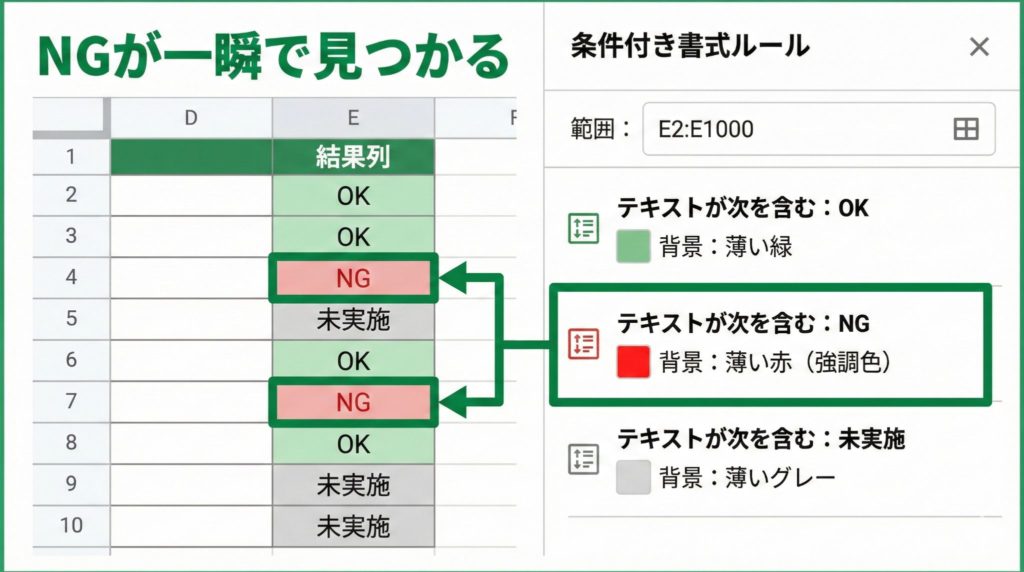 条件付き書式でOKとNGを色分けする設定画面