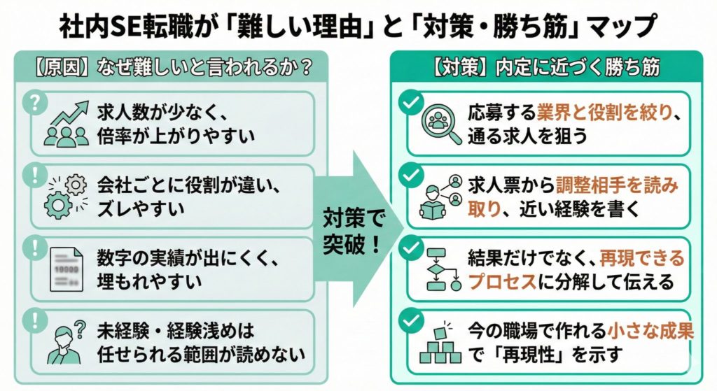 社内SEの転職が難しい理由と、先にやる対策を整理した図