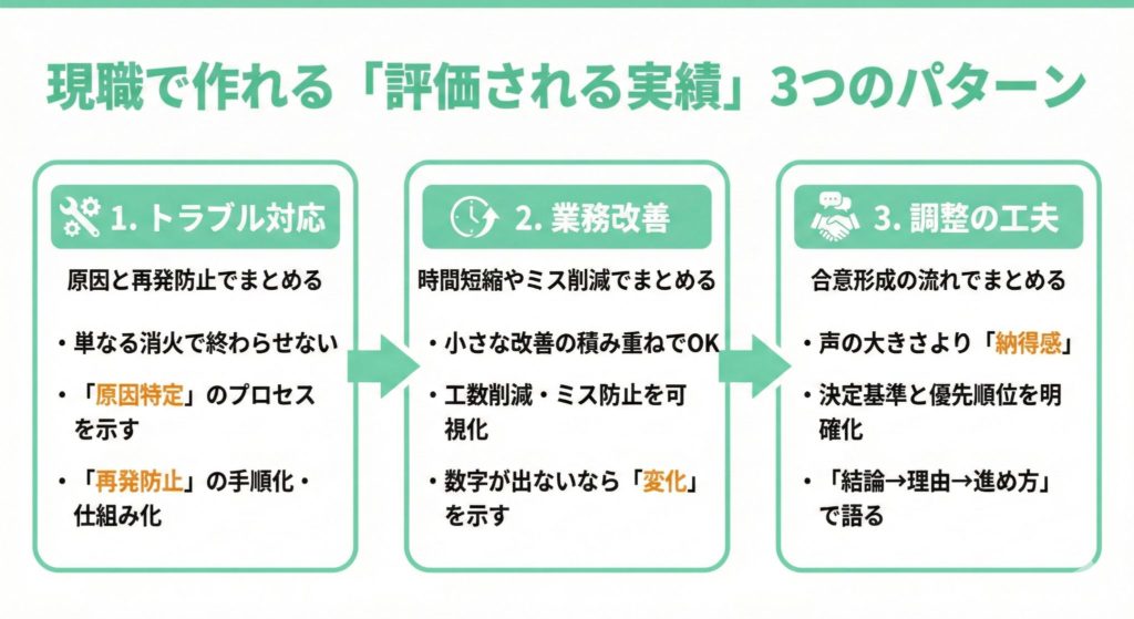 社内SE転職で評価される実績の作り方を3ステップでまとめた図