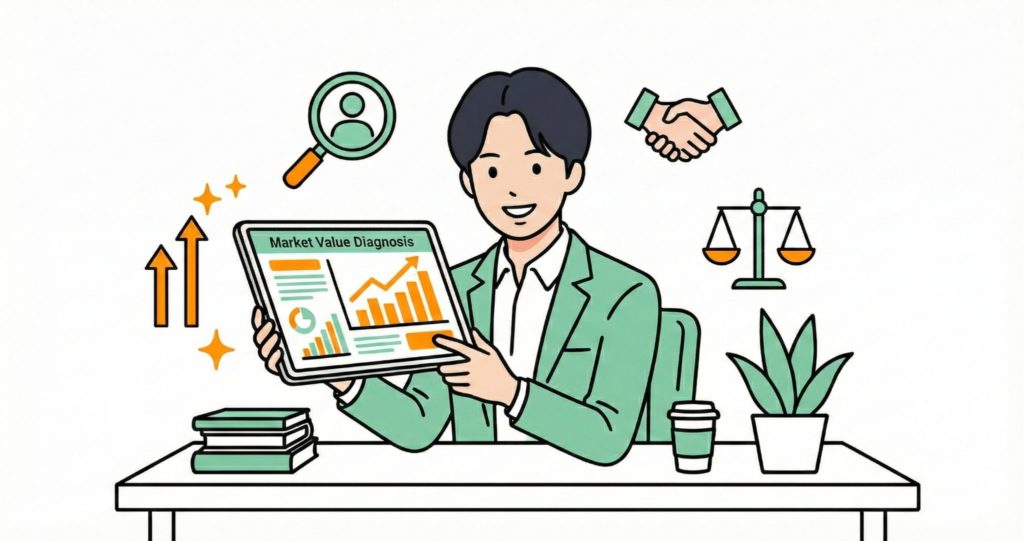 QAエンジニアとしての現在のスキルから、市場価値や適正な評価を確認する診断イメージ